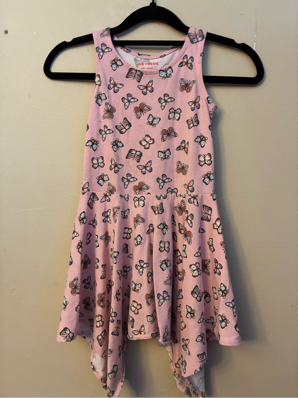 Joe Fresh Pink Butterfly Handkerchief Hem Dress - Picture 2 of 2